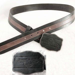 Mens 100% Leather Two Tone Eagle Buckle Belt Sz 38
